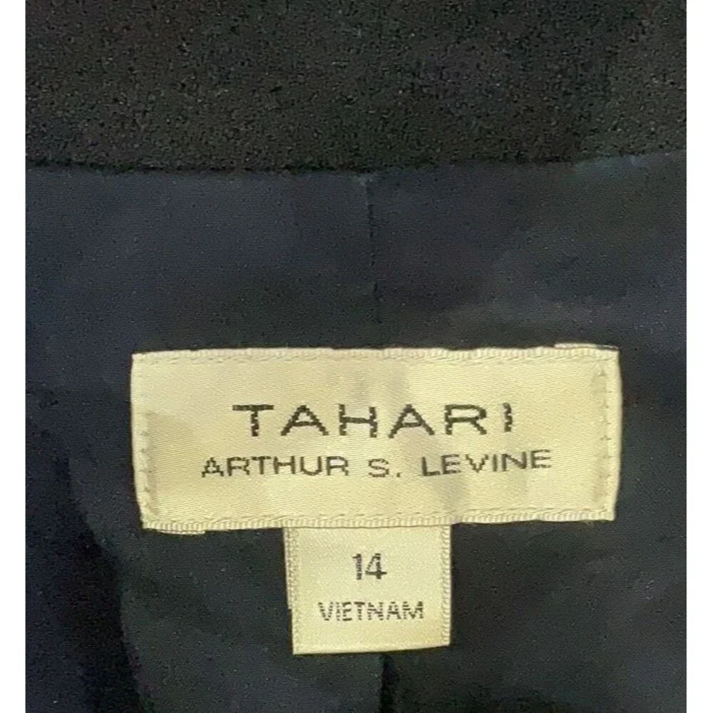 DESIGNER TAHARI ASL NAVY BLUE BELTED LONG SLEEVE BLAZER SIZE 14.R - Picture 8 of 16